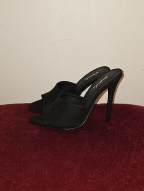 Black Open-Toe Stiletto Mule Heels - Women